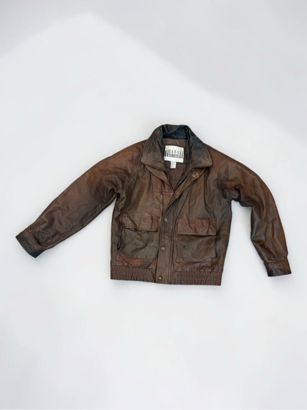 Vintage City Streets Men’s Size Medium Brown Genuine Leather Bomber Jacket